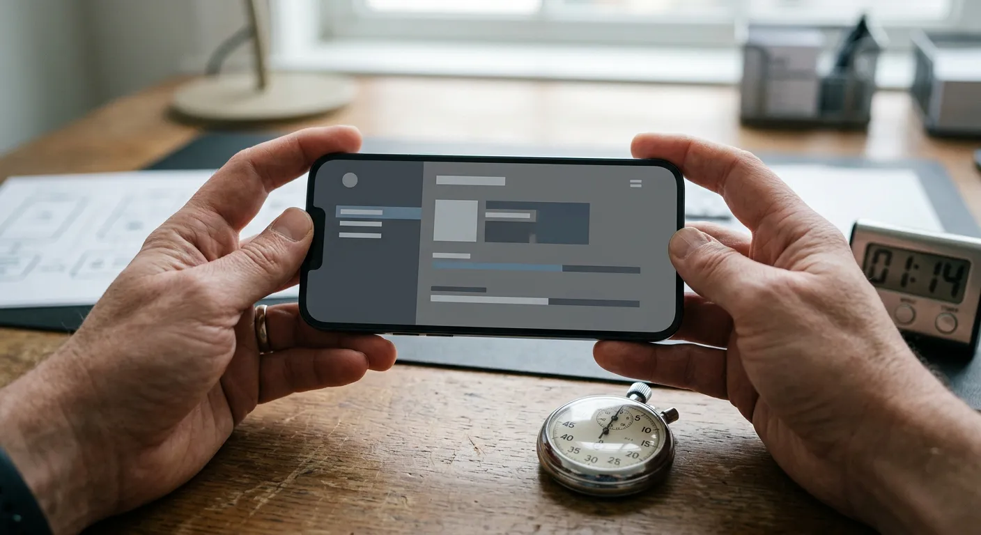 Smartphone mit Stoppuhr zur Messung der App-Reaktionszeit