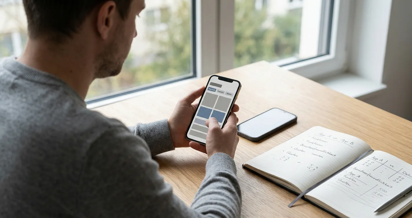 Person vergleicht verschiedene Wett-Apps auf dem Smartphone