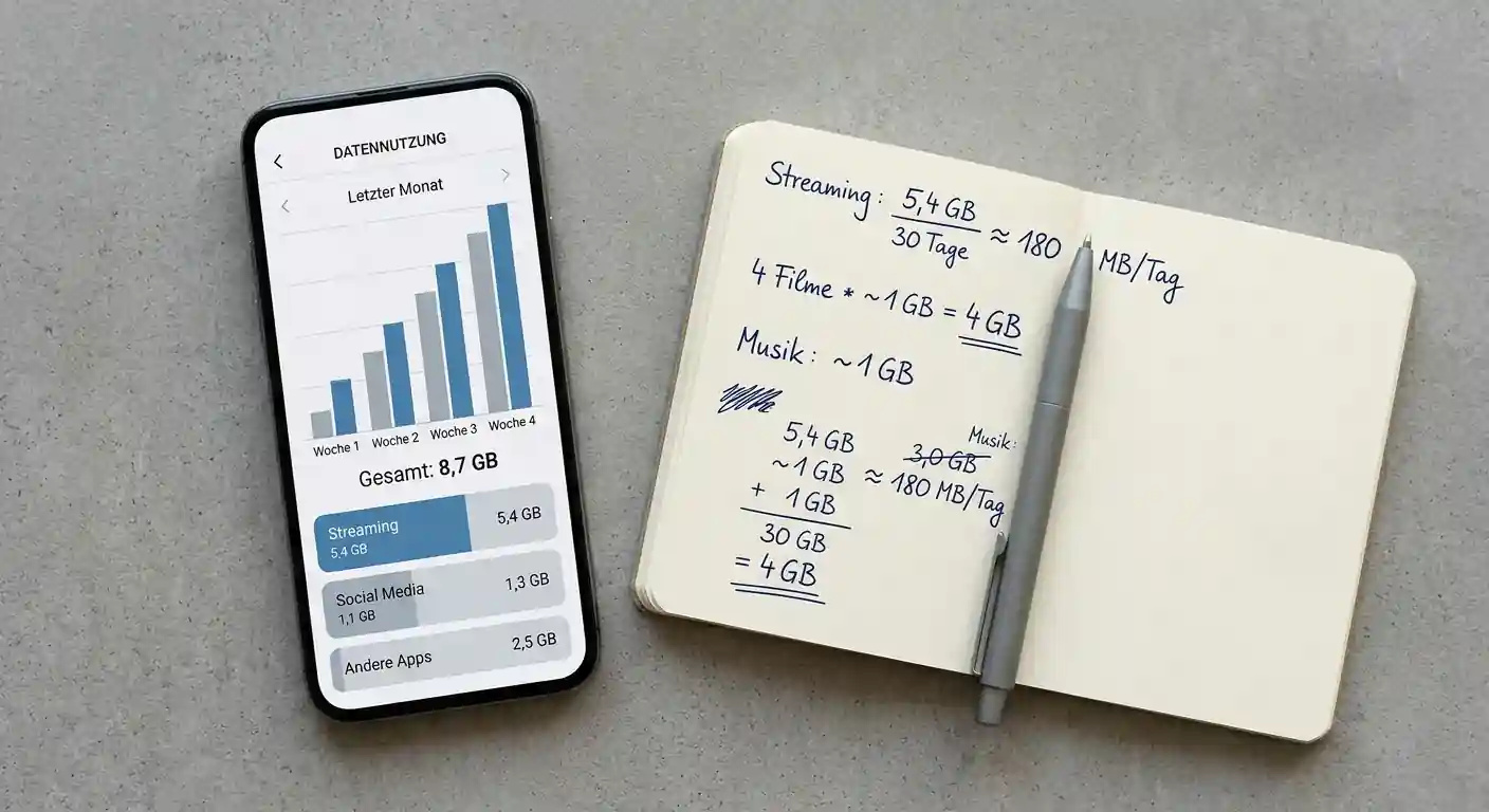 Smartphone zeigt Datenverbrauch beim mobilen Live-Streaming