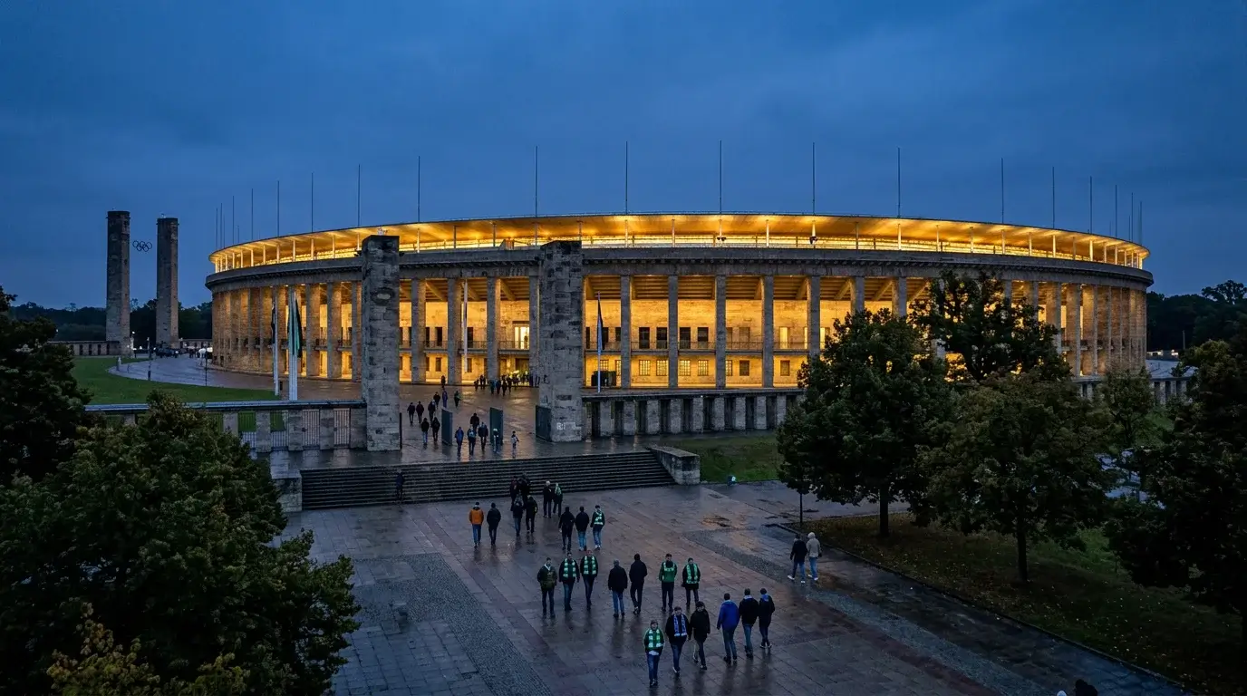 Olympiastadion Berlin bei Nacht – Austragungsort des DFB-Pokalfinals seit 1985