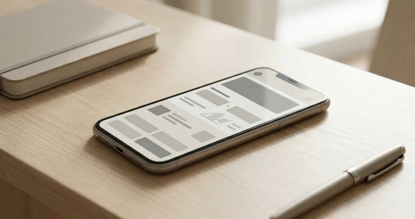 Smartphone mit neutraler Wett-App-Oberfläche auf hellem Schreibtisch