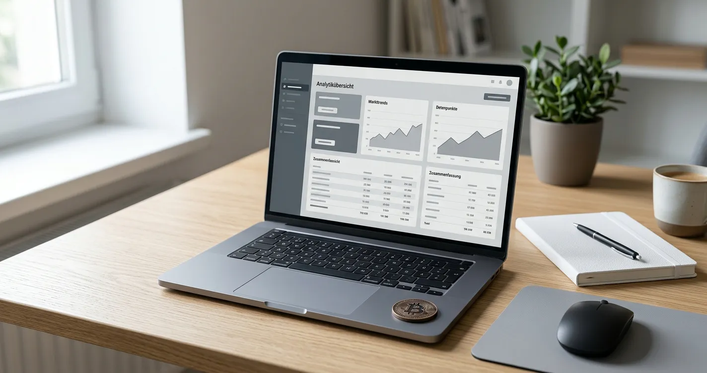 Analyse von Bitcoin-Wettanbietern mit Laptop und neutralen Marktdaten