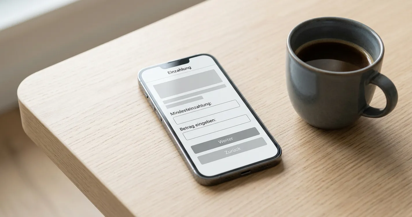 Smartphone mit Einzahlungsformular auf dem Schreibtisch