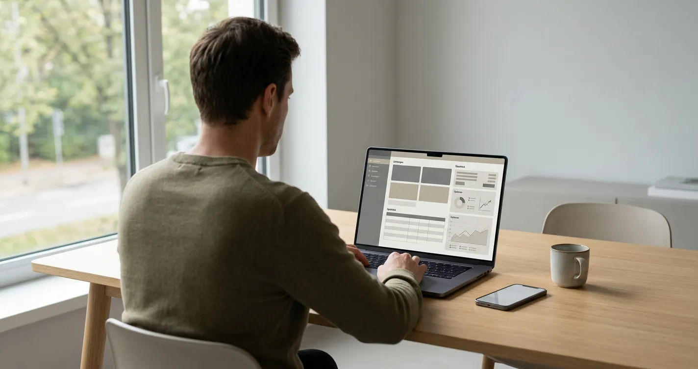 Person analysiert Wettanbieter mit MuchBetter auf Laptop in ruhiger Arbeitsumgebung