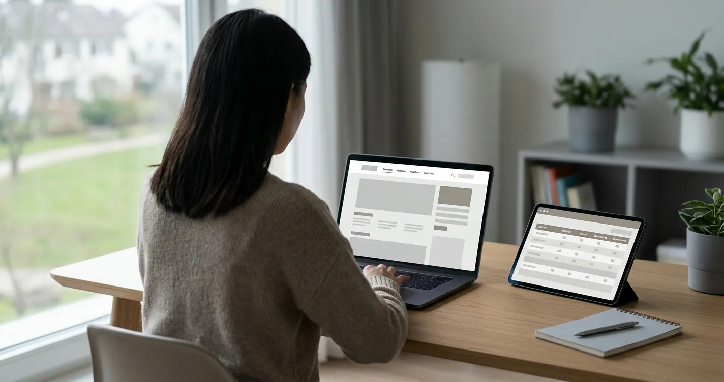 Person analysiert Online-Wettanbieter auf Laptop ohne Registrierung
