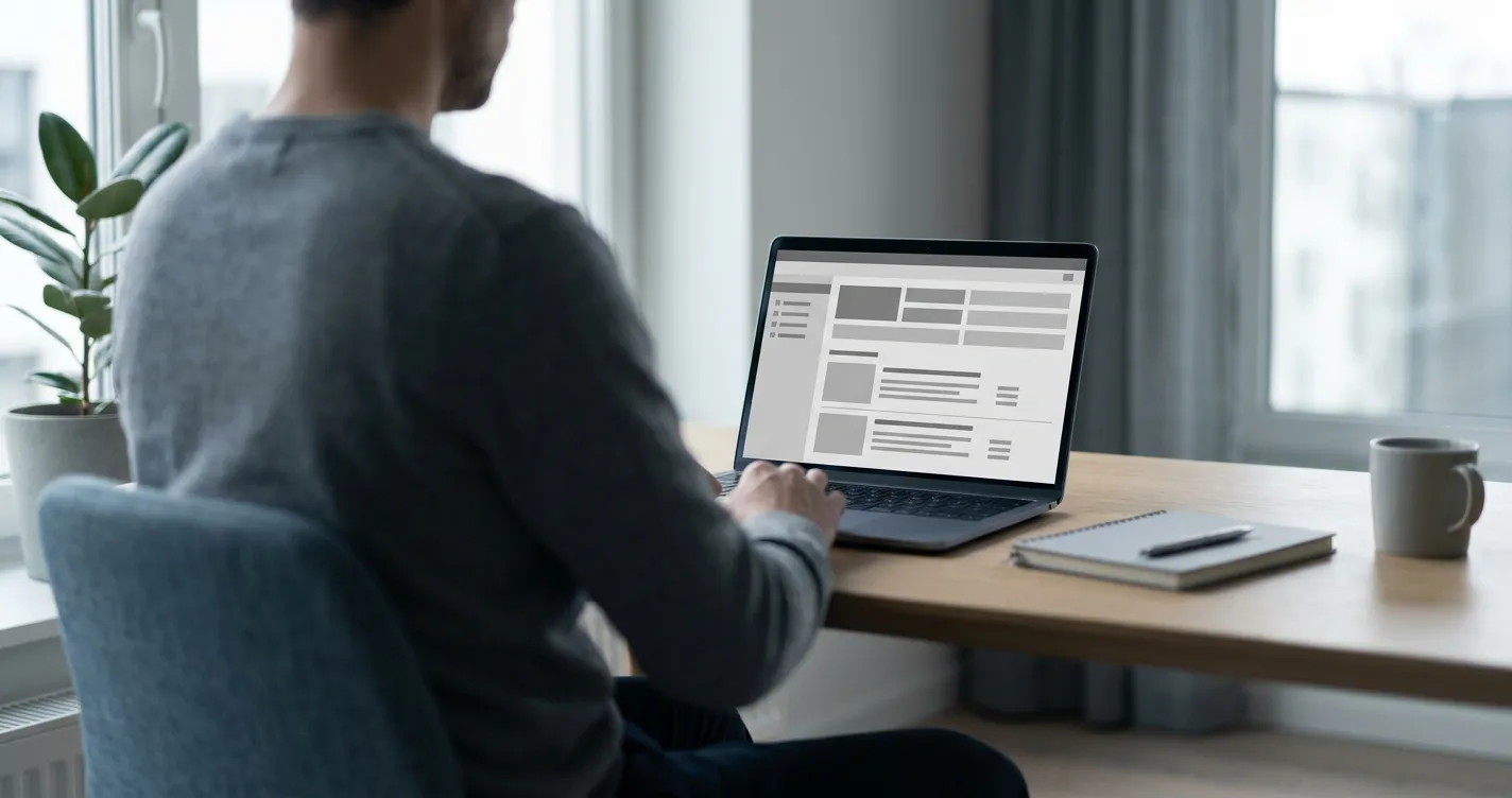 Person prüft Informationen zu deutschen Wettanbietern und Datenschutz am Laptop