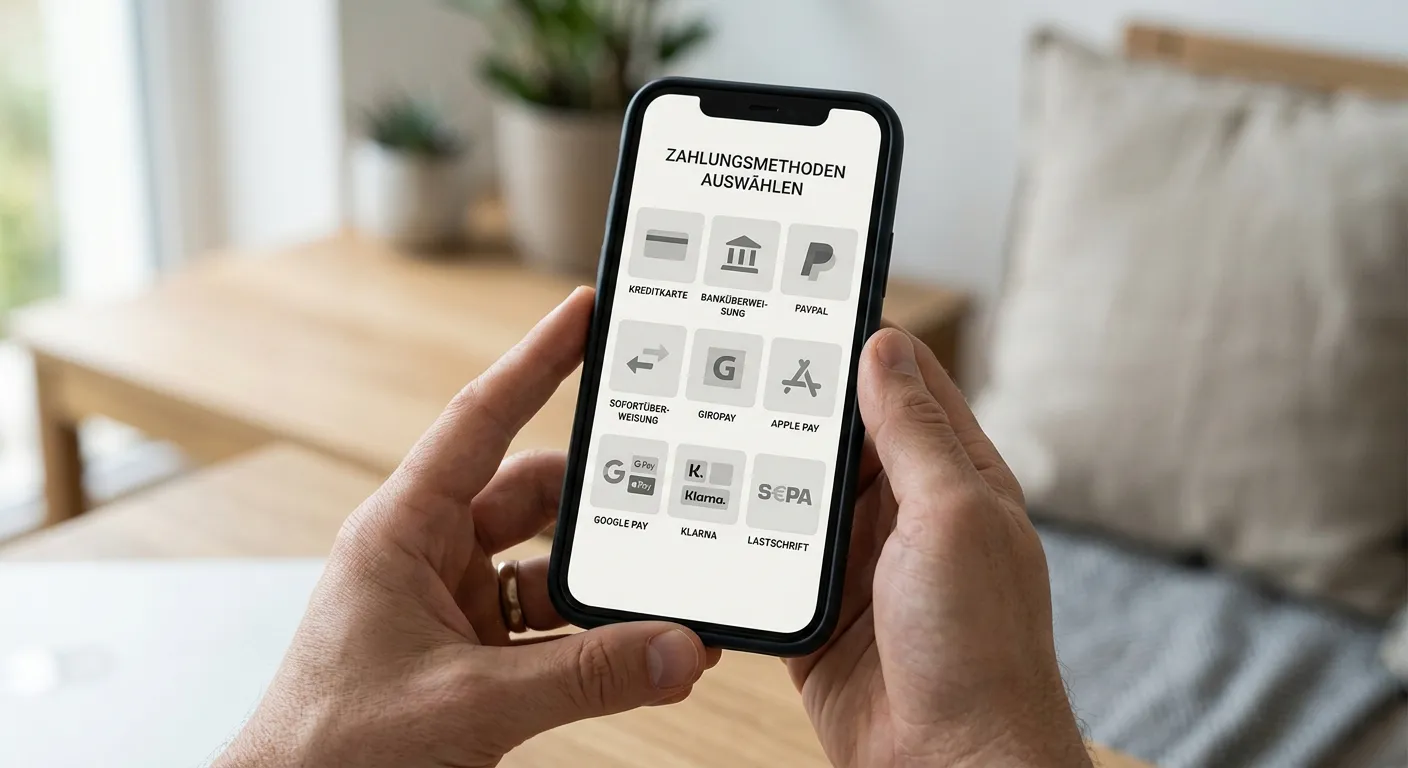 Smartphone mit abstraktem Zahlungsmenü verschiedener Optionen
