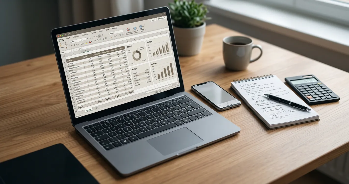 Arbeitsplatz mit Laptop und Tabellen zum Vergleich von Sportwetten-Anbietern