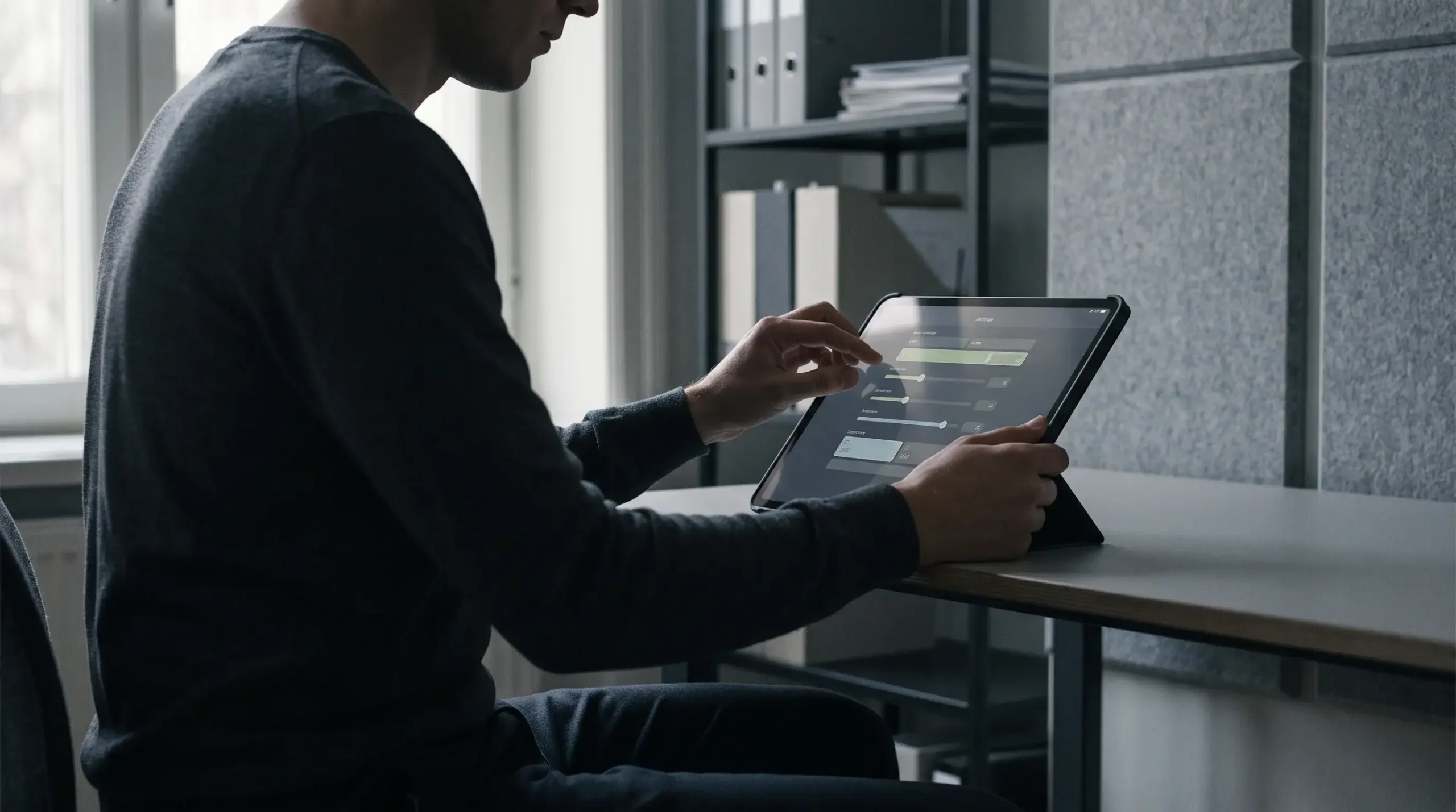 Person konfiguriert Einzahlungslimits in App-Einstellungen auf Tablet