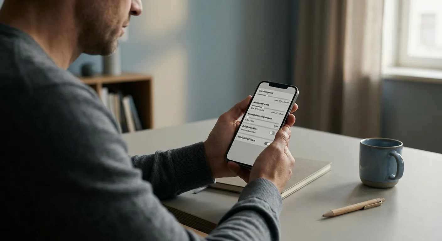 Person von hinten betrachtet setzt Limits in neutraler App-Oberfläche