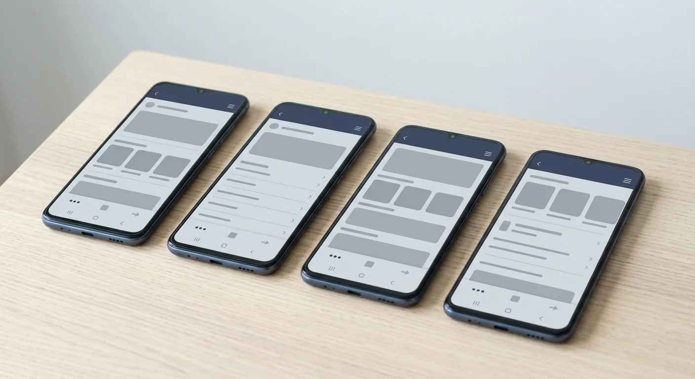 Mehrere Android-Smartphones nebeneinander zeigen verschiedene Wett-App-Oberflächen im Vergleich