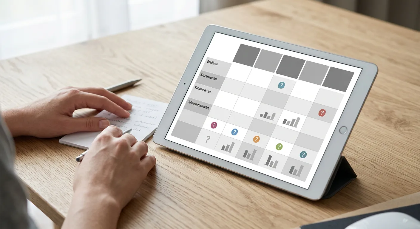 Vergleich verschiedener Wettanbieter mit neutralen Datenfeldern auf Tablet