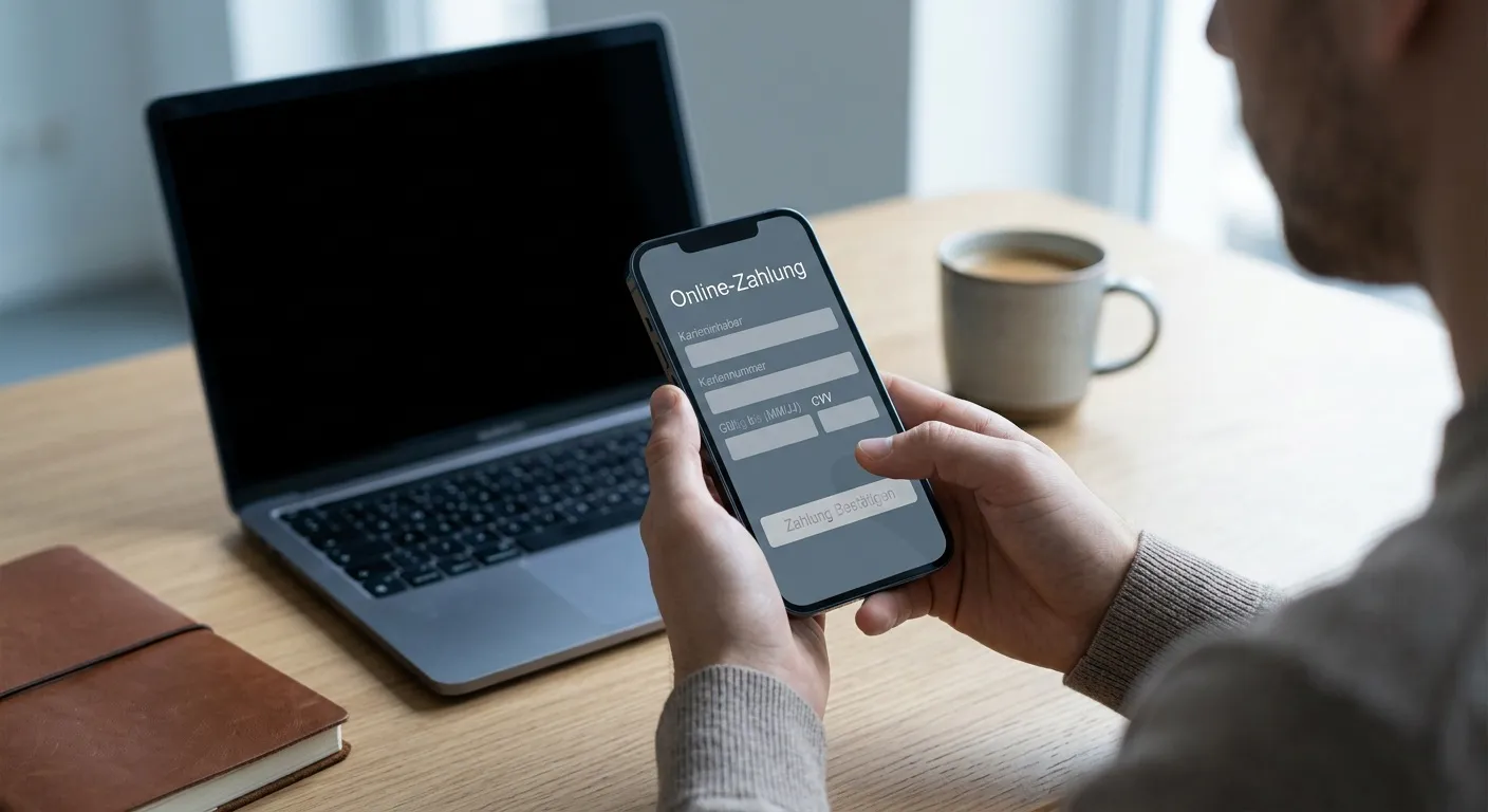 Online-Zahlungsvorgang auf Smartphone mit neutraler Zahlungsmaske